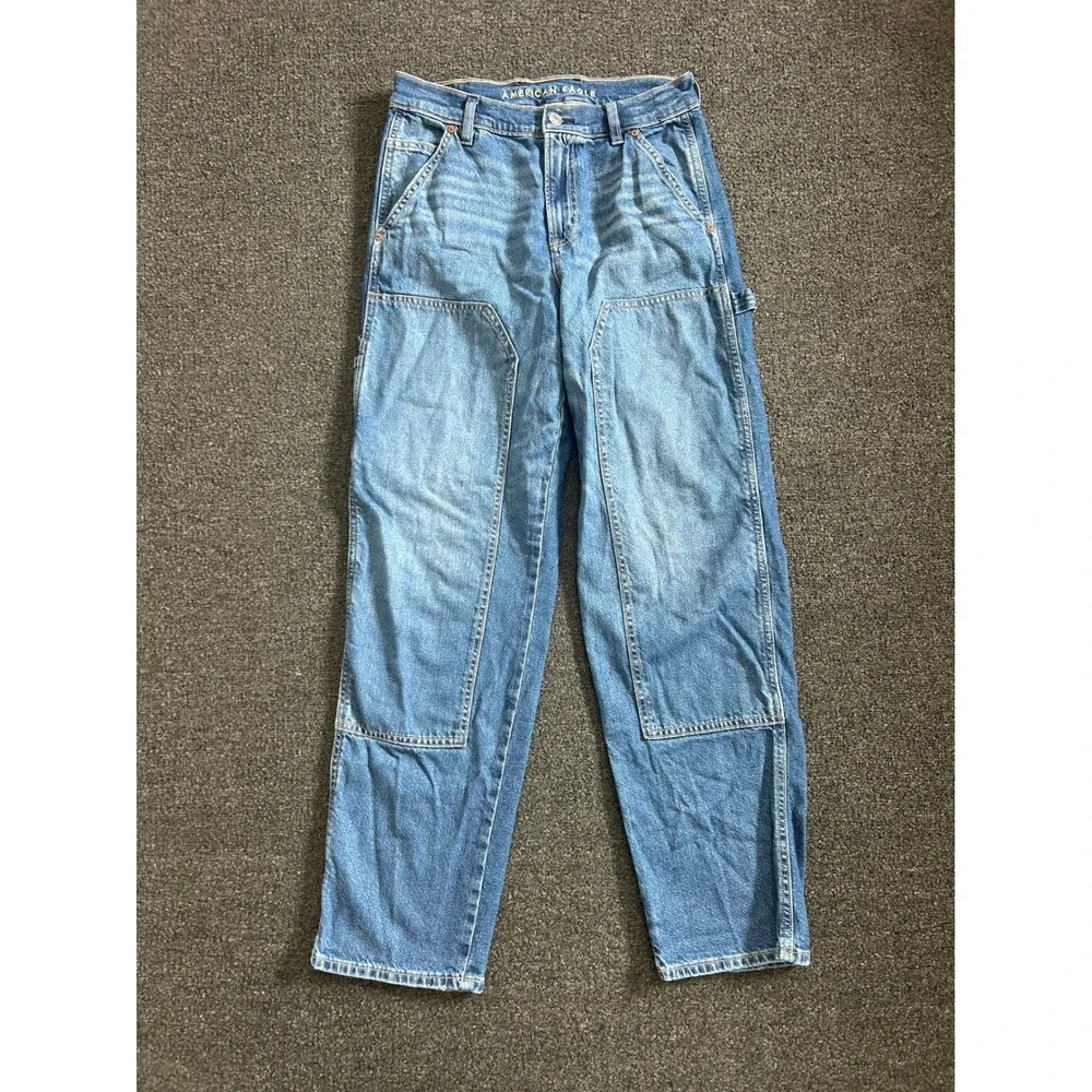 American Eagle Super High Rise Baggy Straight Carpenter Jeans Womens 4R Strigid‎